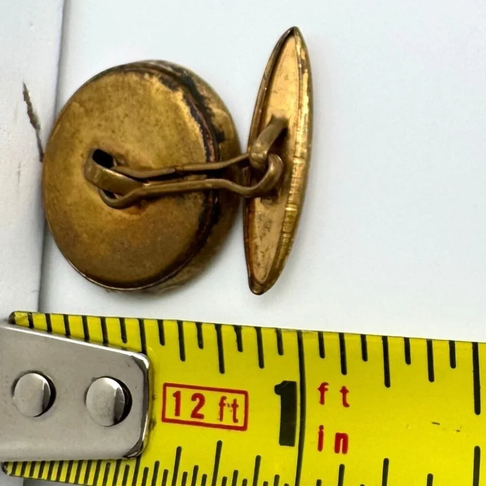 Vintage Gold Tone Ship Design Round Button Cufflinks With Chain Link Style